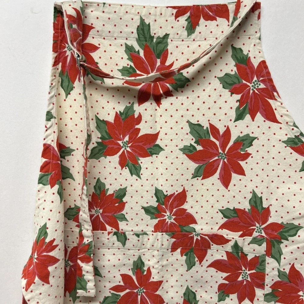 Christmas Bib Apron Handmade Poinsettias Polka Dots Red Green,‎ Cotton Man/Woman